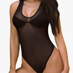 Black Sheer Mesh Tank Top Scoop Neck Bodysuit